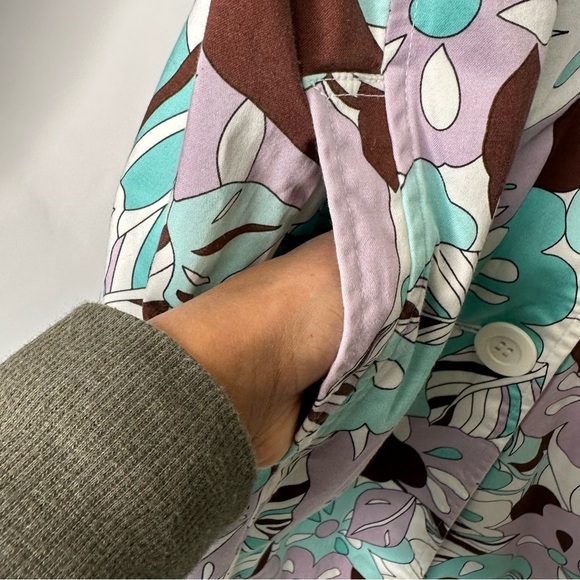 Chadwick's Vtg 70's Retro Styled Blue Floral Presley Long Button 4P Blazer - Picture 4 of 15